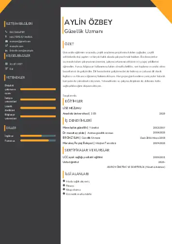 Güzellik Uzmanı Cv Örnekleri  cv indir